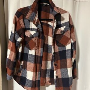 Plaid Women's Jacket in Brown, White, and Black